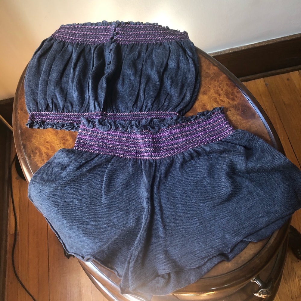 Free People Embroidered Smocked Tube Top Short Set